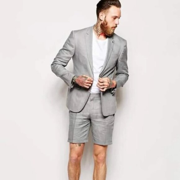 Linen Suit - Mens Summer Suits in Grey Color - Beach Wedding